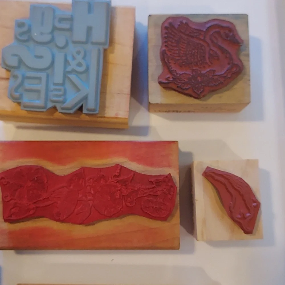 Rubber Stamps Set Of 9 Gardening Floral Swan Butterfly Pepper Wedding Hugs Kiss
